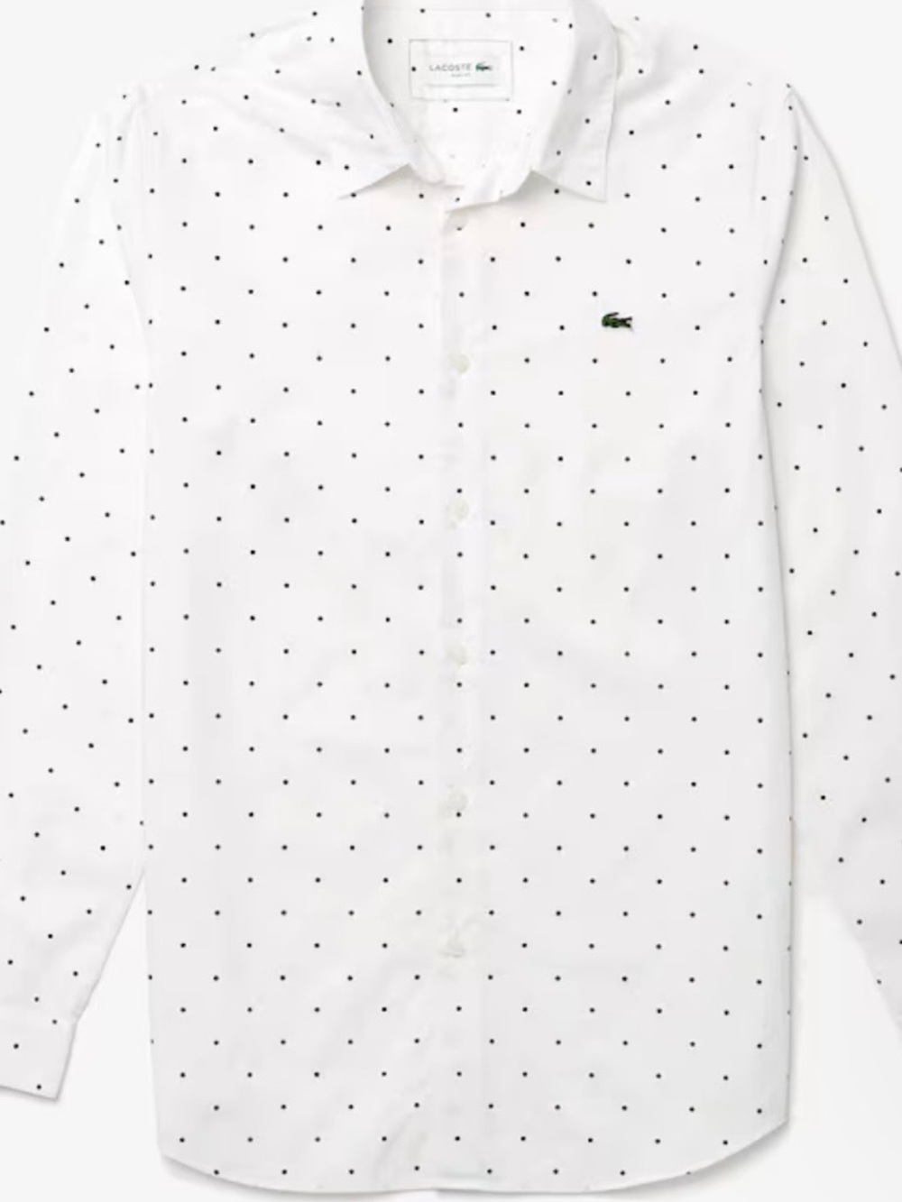 Lacoste White Dot-Print Long-Sleeve Cotton Shirt